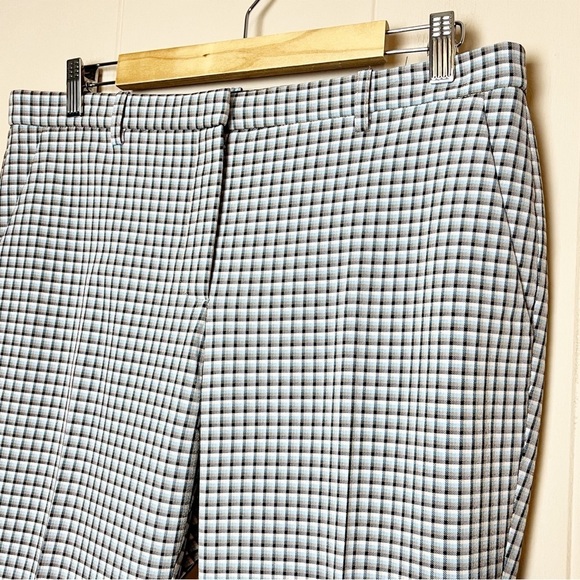 Theory Treeca Pants 10 Check Viscose slim cropped mid rise blue plaid office - Picture 3 of 13